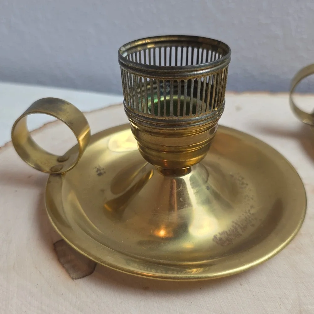 Vintage 30s Chase Brass Chamberstick Candle Holder Pair‎ Colonial